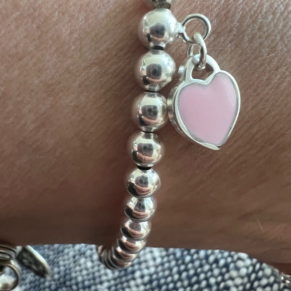 COPY - Silver Beaded Bracelet with Pink Heart - Picture 2 of 3